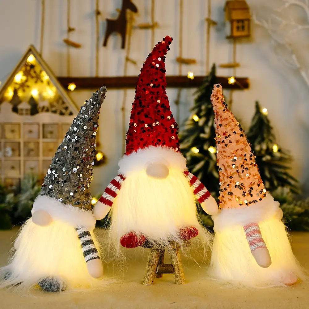 30Cm Boneka Natal Elf Gnome dengan Lampu Led Dekorasi Natal untuk Rumah Xmas Navidad Tahun Baru 2023 Hadiah Anak-anak