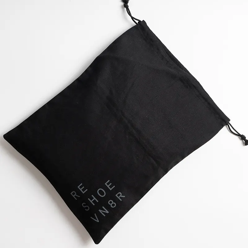 לוגו מותאם אישית מודפס שחור כותנה אריג נעל שרוך תיק