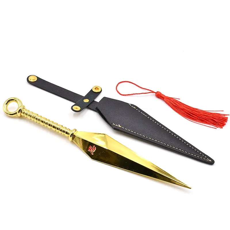 Suministro de fábrica 22CM Narutos Kunai con estuche de cuero-modelo de cuchillos Katana de aleación de zinc de metal de color pistola para regalo de abrebotellas