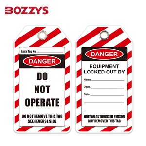 BOZZYS 2 taraflı kırmızı PVC güvenlik kilitleme etiketi kapı kullanımı için tehlike başlığı ve LOTO sistemi için boş etiket ile - Product Image 1