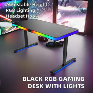Profession eller Game Club Office Schwarzer Spieltisch <span class=keywords><strong>RGB</strong></span>-<span class=keywords><strong>LED</strong></span>-Leuchten Stetiger Computer Elektrische Höhe Verstellbarer Spieltisch