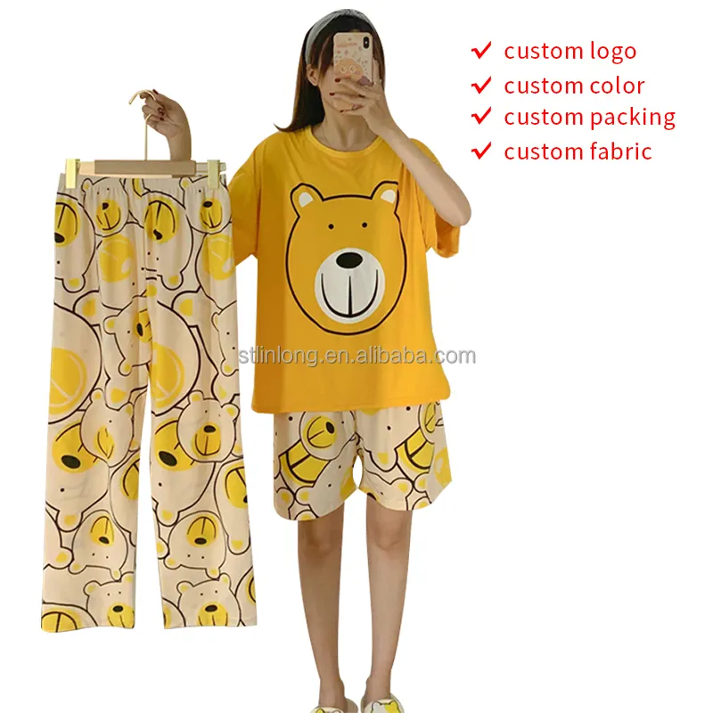 ODM estate donne di alta qualità stampa vestiti per la casa abbigliamento da notte donna manica corta per le donne set pigiama