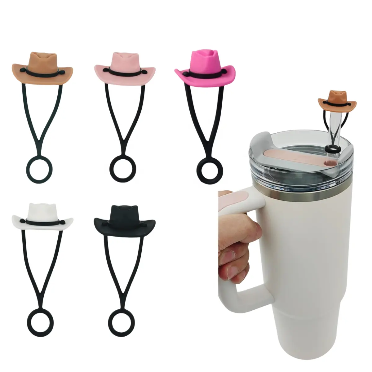 Acessórios para garrafas de silicone Chapéu de cowboy com estampa de palha tampa de palha para palha de 10 mm