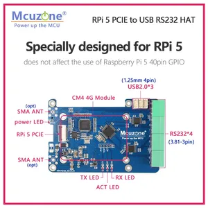 MP4232 Raspberry Pi 5 PCIE a USB RS232 HAT con 3 * USB2.0 Driver Free Custom Case-Componentes electrónicos