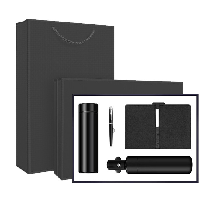 Noir (4 pièces : cahier + stylo + thermos + parapluie)