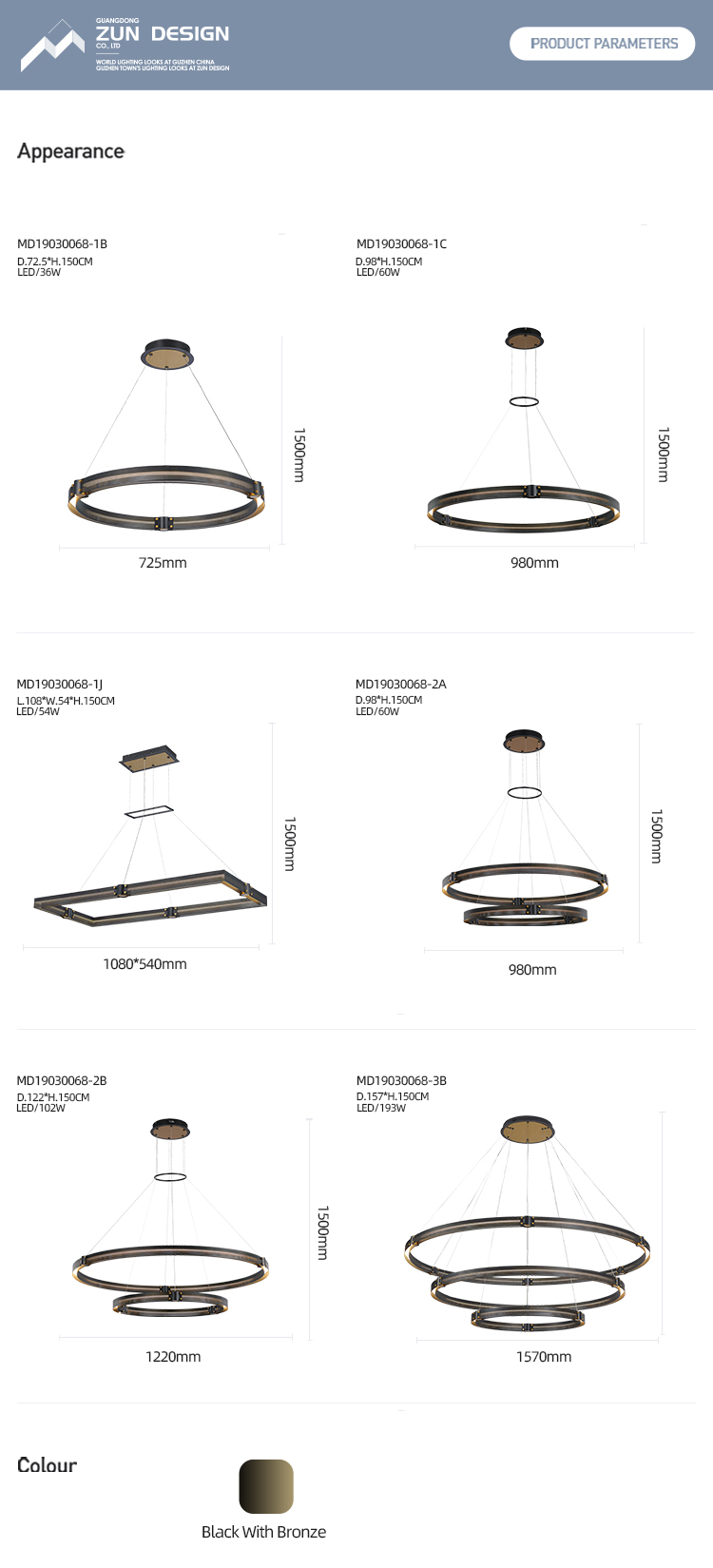 Zun Design Factory Wholesale Price round Iron ring chandelier decorative lighting modern vintage pendant light