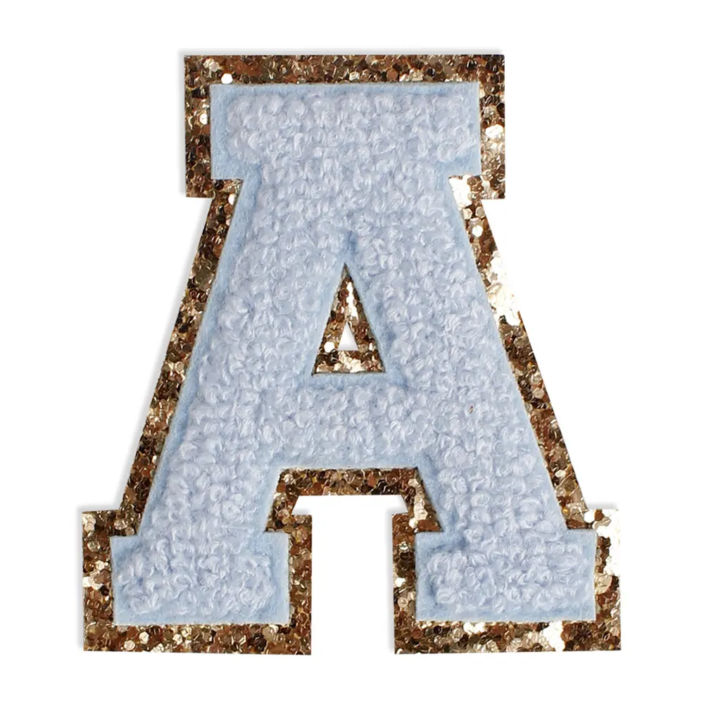 Bolsas de parche adhesivo de chenilla bordada 3d, alfabeto, A-Z personalizado