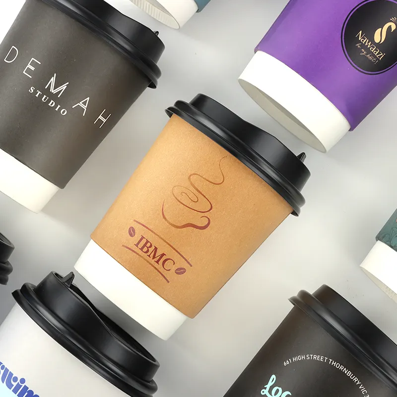 Taza de café de papel desechable tamaño logotipo personalizado tazas de bebida caliente biodegradables