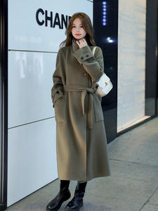 Áo khoác Cashmere hai mặt cho nữ áo khoác len dáng rộng cổ đứng Dài đến đầu gối phong cách Hàn Quốc mùa thu đông - Product Image 3