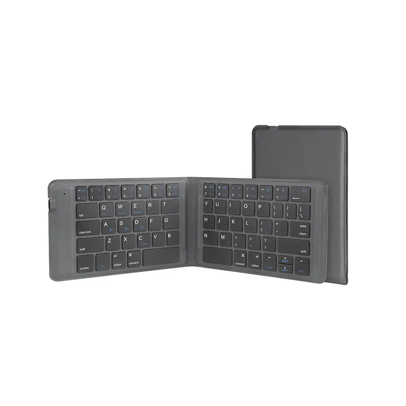 स्लिम पोर्टेबल अल्ट्रा पतली कीबोर्ड चमड़ा प्रकरण तह मिनी स्मार्ट जेब ब्लूटूथ कीपैड ग्रे 65 चाबियाँ बीटी Foldable कीबोर्ड