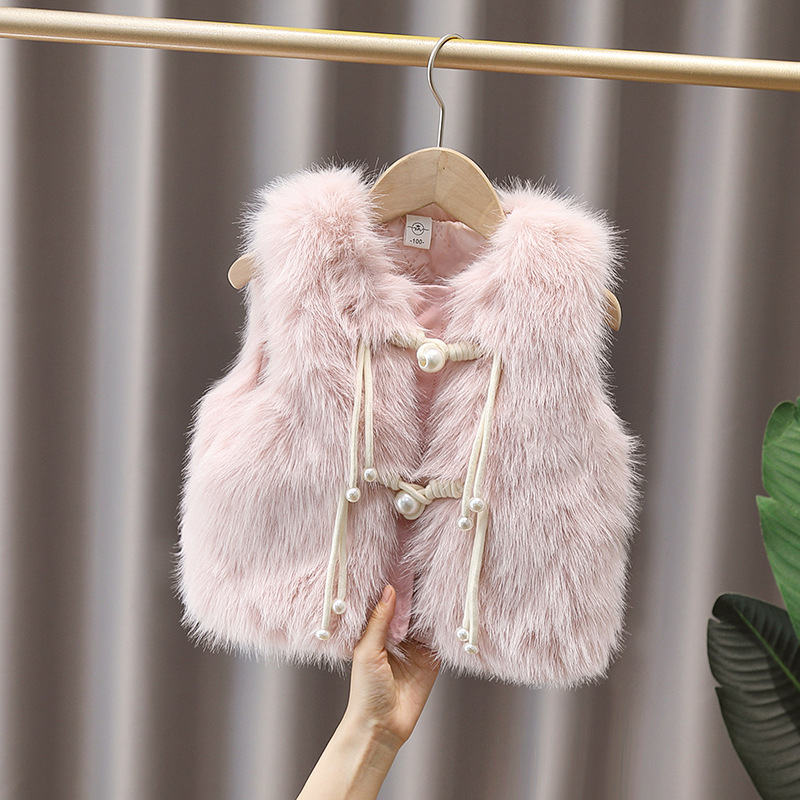 Chaleco de piel con hebilla de cuentas C53 (rosa)
