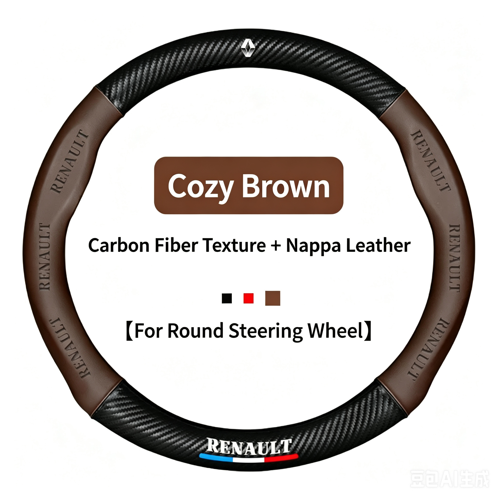Cozy Brown Round-shaped, Nappa Leather + Carbon Fiber Texture