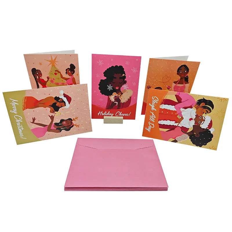 Impressão personalizada seu logotipo rosa envelope feliz natal cartão