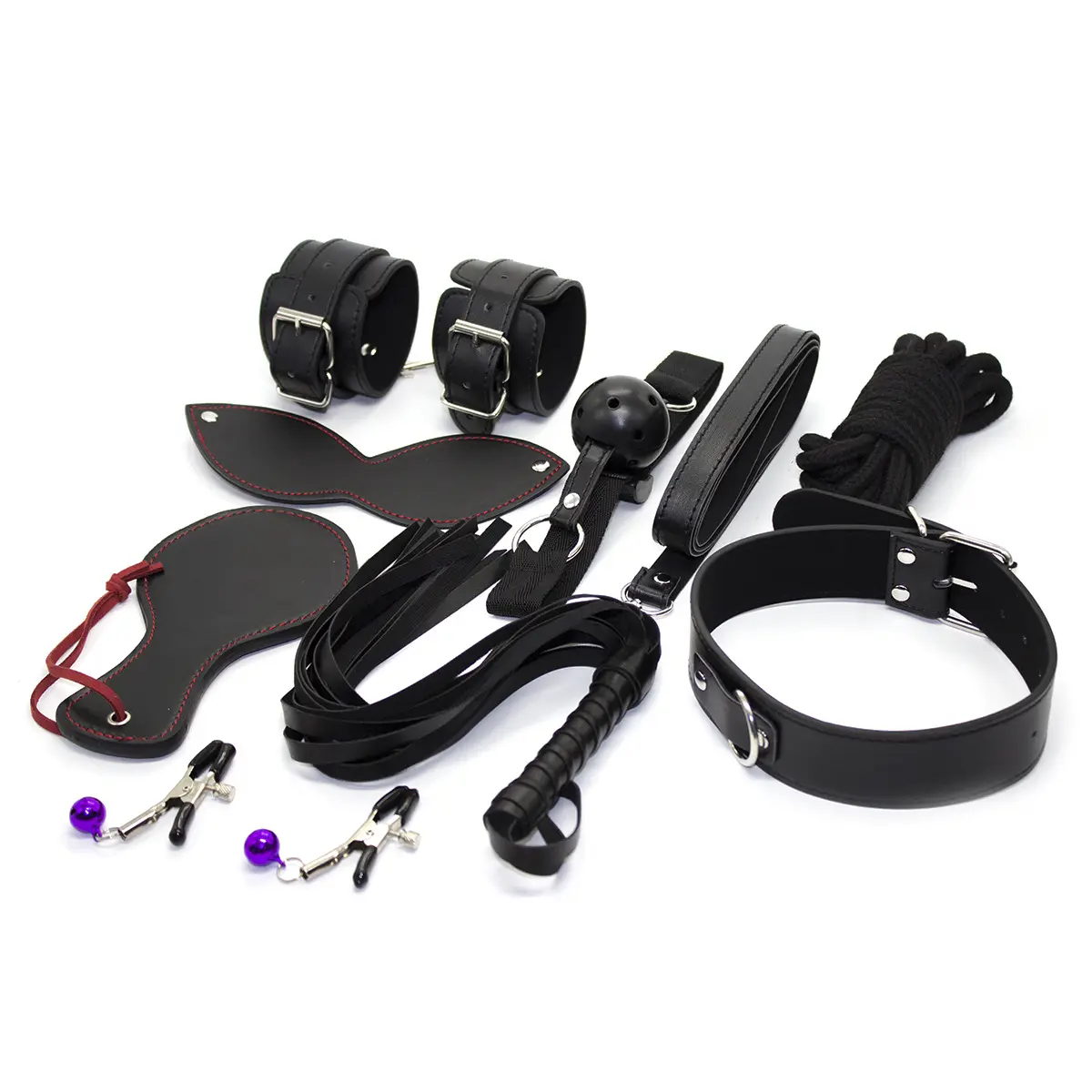 Preço de fábrica de Alta Qualidade 8 Pçs/set Kits De Escravidão De Couro Set Sex Flirting bdsm kits Fur Algemas 5M Corda Mamilos Braçadeiras