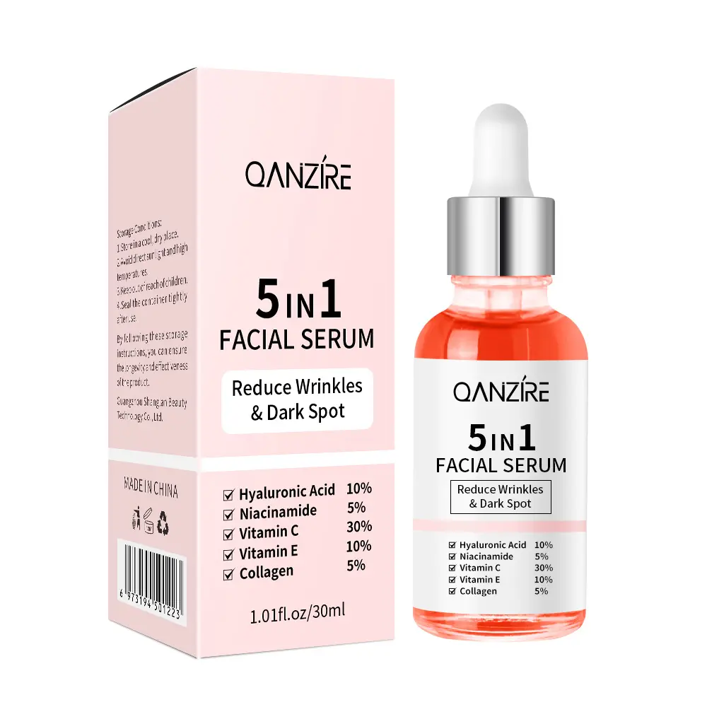 Serum pelembap pemutih wajah, Anti Penuaan 5-in-1 kolagen Niacinamide asam Hyaluronic Vitamin C perawatan wajah