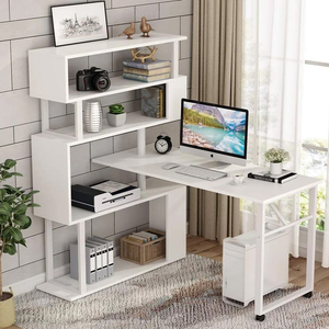 Mesa de trabajo blanca moderna, escritorio de oficina, escritorio de madera para juegos de ordenador PC, mesas de ordenador con estantería - Product Image 4