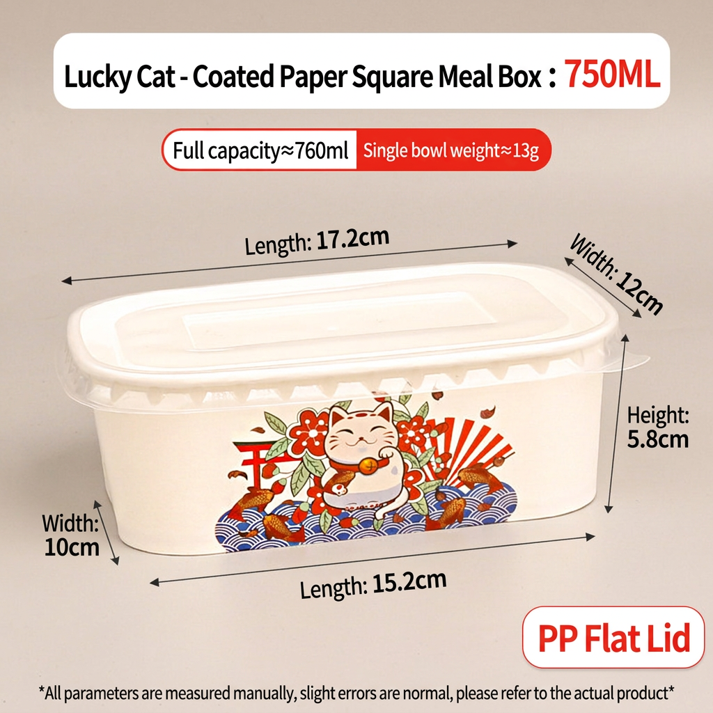 white cardboard - fortune cat 100 750ml bowls + pp lid