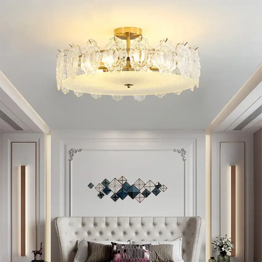 Lustre alto clássico de vidro para decoração de cristal, lâmpada LED redonda para teto, luminária inteligente de aço para quarto interno, venda imperdível