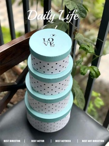印刷圆点图案圆形礼品盒4件套时尚包装盒纸管圆桶硬盒纸板可回收 - Product Image 4