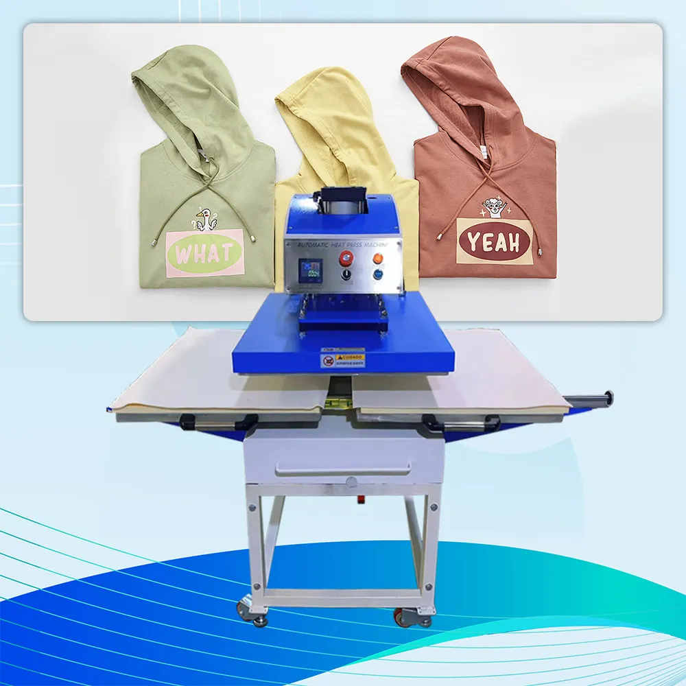 Máquina de impressão por sublimação pneumática automática para camisetas, 16x24, prensa térmica automática