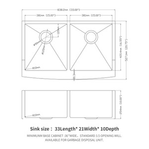 豪华33 "x21" x10 "304不锈钢双碗农家厨房10" 深盆瀑布供应商站立单碗