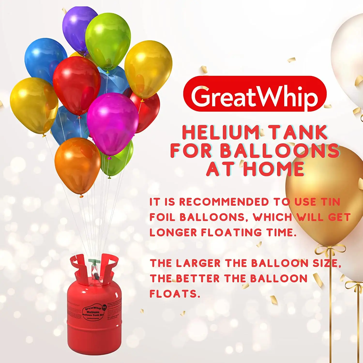 Greatwhip Venta al por mayor 7L/13L Gas de helio para globos Globos de helio