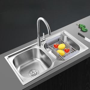洗脸盆水槽双水槽不锈钢双碗矩形现代柜台 - Product Image 4