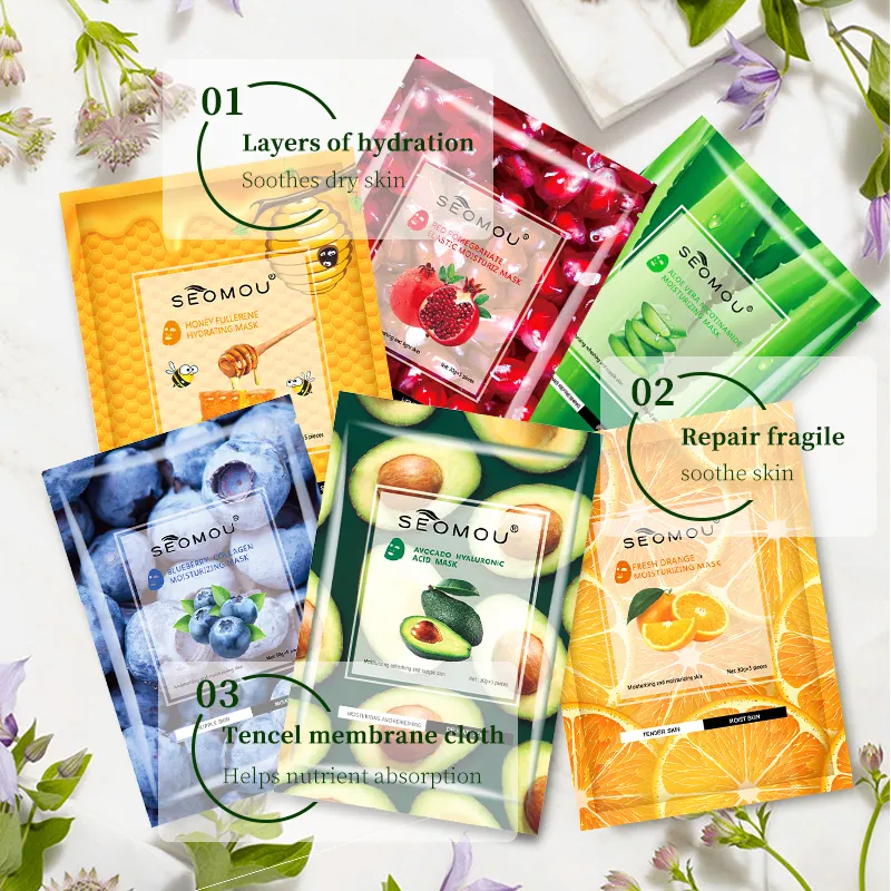 SEOMOU gros coréen beauté thé vert fruits miel masque facial éclaircissant soins de la peau masque hydratant décoller masque de feuille