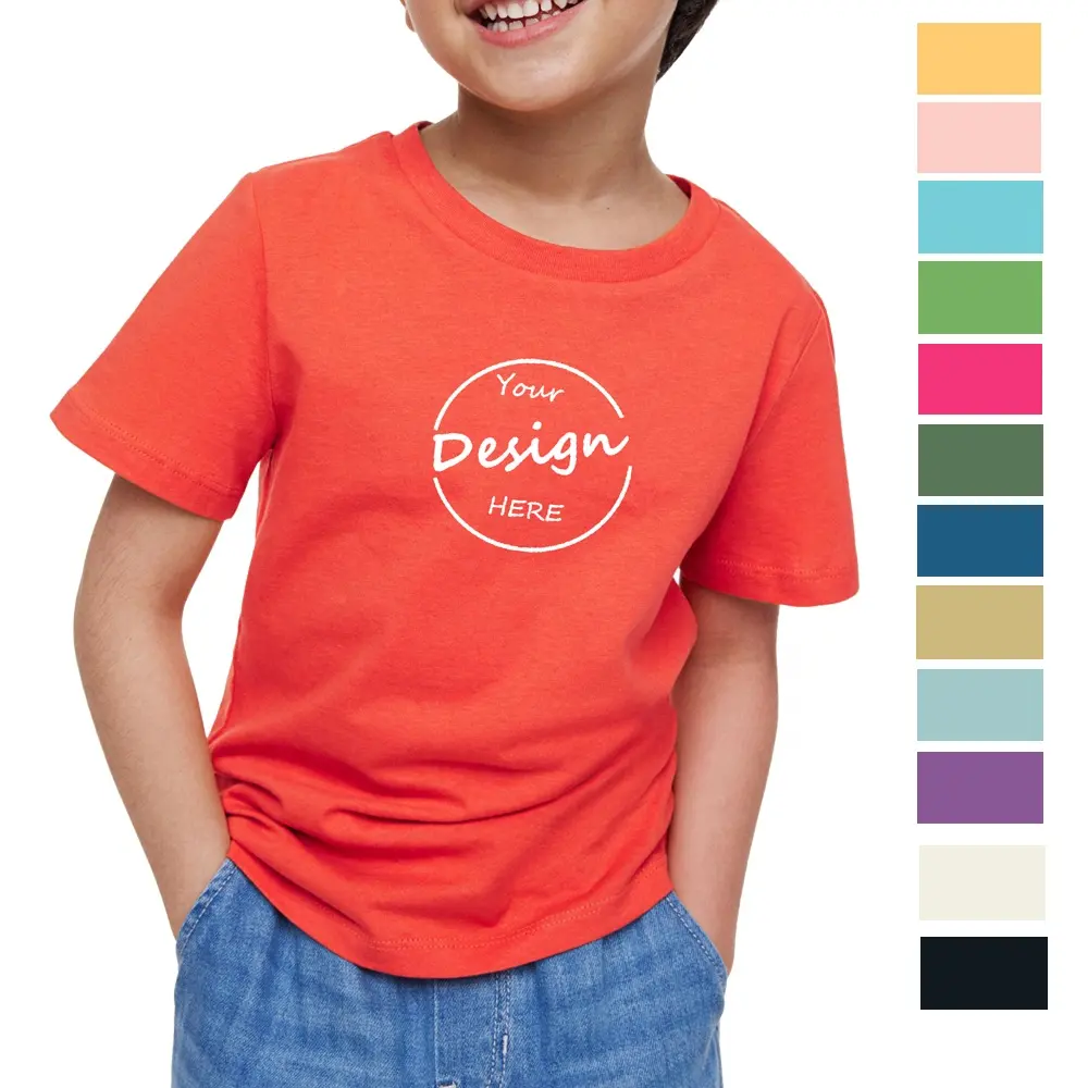 Camiseta simples respirável para crianças, camiseta de algodão para meninos e meninas, cor sólida, preta e branca