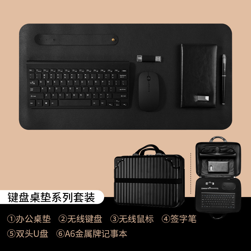 Black-keyboard mouse u disk round pen mouse pad a6 metal set