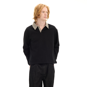 Erkekler İçin Üniseks Ağır Kumaş Büyük Beden Özel Baskı LOGO'lu Kare Kesim Crop Tişört Flanel Termal Pamuklu Çift Katmanlı Uzun Kollu Polo Tişört - Product Image 2