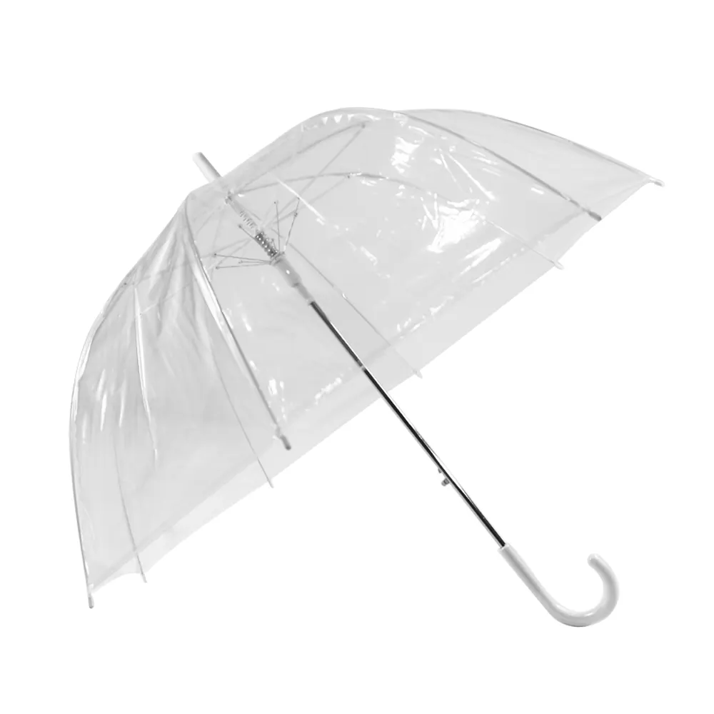 Obral besar POE payung plastik bentuk kubah transparan buka otomatis 46 "payung hujan putih panjang lengkung