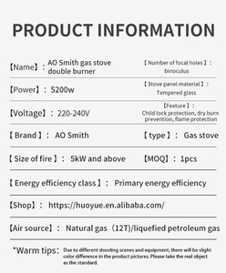 易于安装和使用燃气灶2燃烧器厨房天然气5.2kw燃气灶台面嵌入式防爆玻璃 - Product Image 6