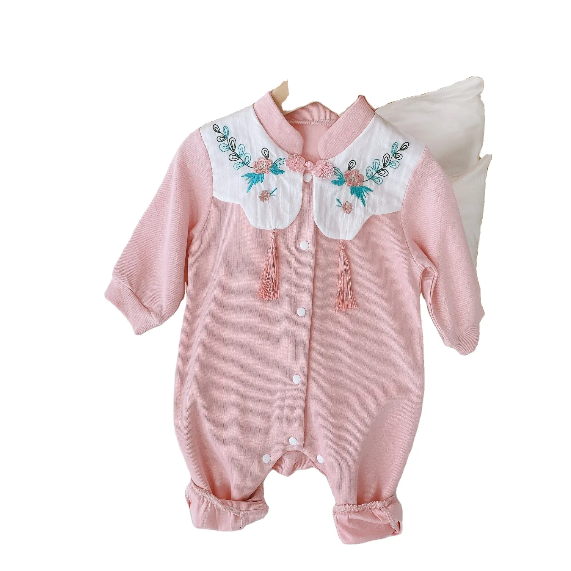 Rts macacão de bebê com franja, bebê de 0-2 anos e menina, estilo chinês, bordado, crianças, floral, roupas de manga longa, outono, 2020