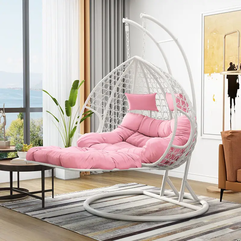 Modern round Pod Rattan Hanging Swing Chair with Stand Wicker Egg Basket for Indoor Outdoor Cheap Price Resort Garden Furniture
