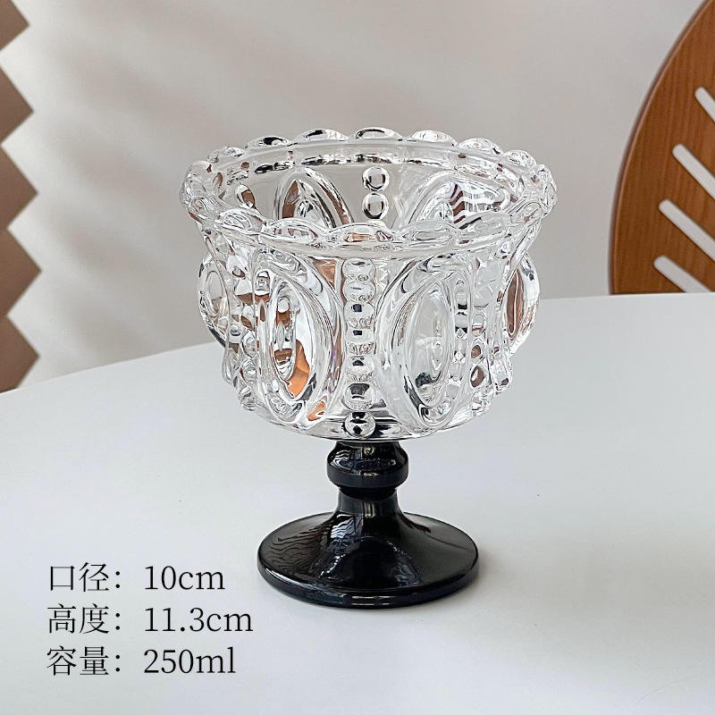 แก้วก้านแก้วลายนูนคริสตัล - สีดำ 250มล