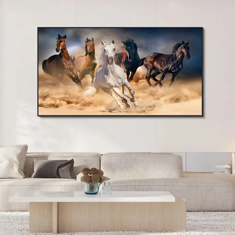Cinque cavalli da corsa dipinti su tela artistica poster e stampe moderne immagini di animali per la decorazione di Cuadros casa soggiorno