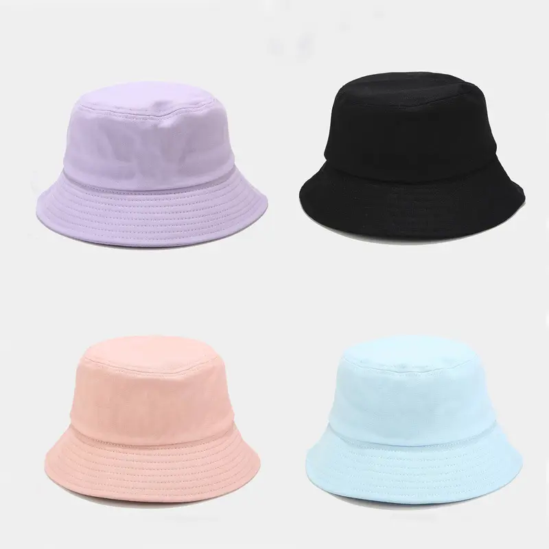 Wholesale Outdoor Flat Top Wide Brim Summer Cap custom Embroidery Logo Bucket Hat Fisherman Designed foldable cotton Bucket Hats