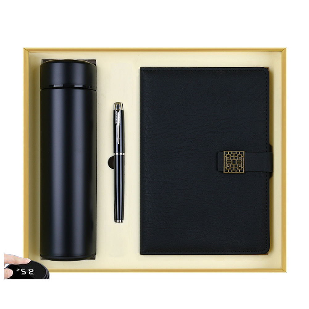 Negro-Botella DE AGUA + pluma + cuaderno
