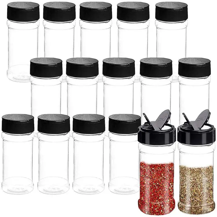 Bouteilles d'assaisonnement en plastique PET vides personnalisées Shaker à épices Contenants pour poudre Pot à poivre et sel de qualité alimentaire Bouteille d'épices
