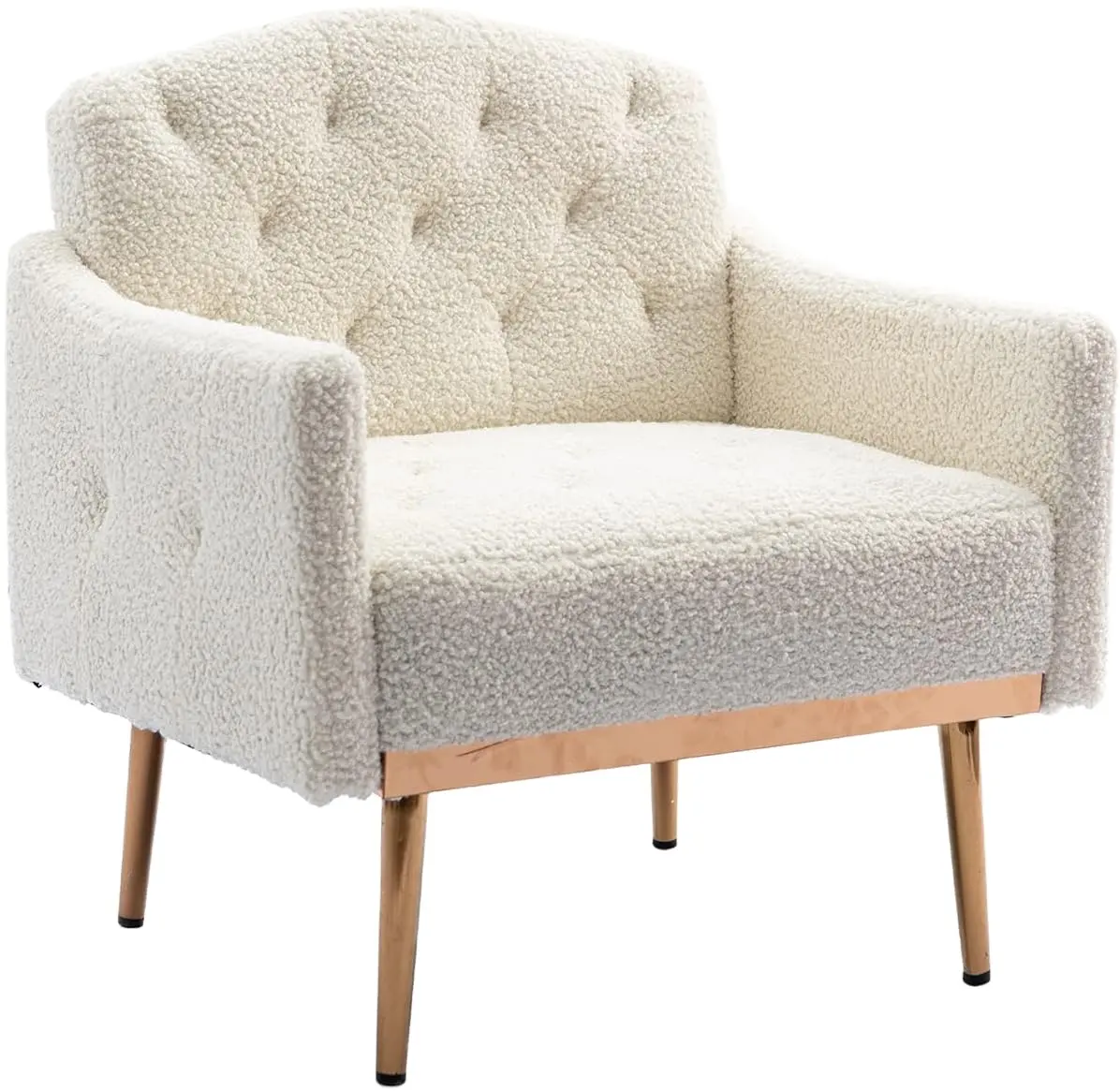 TOSEE Indoor Decorative Modern Styles Tufted Teddy Fabric Golden Legs Soft Cushion Upholstered Armchair