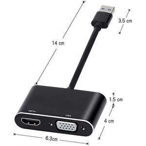 带定制徽标1合2双端口适配器电缆1080p视频和音频输出的USB至HDTV VGA高清视频转换器 - Product Image 3