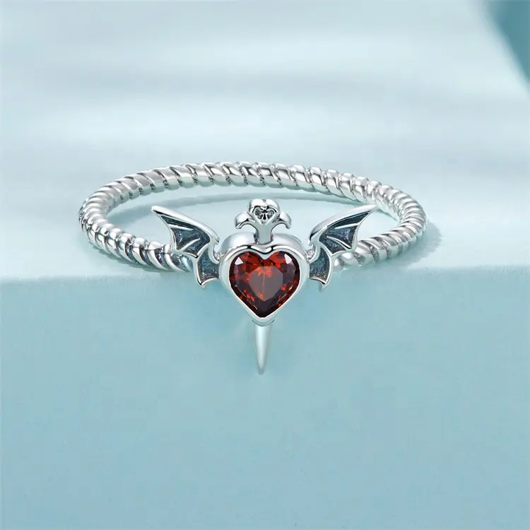 Anello di fidanzamento con cuore ad ala personalizzato anello di rubino semplice di lusso con torsione di moda di diamanti anelli in argento di alta qualità per ragazza