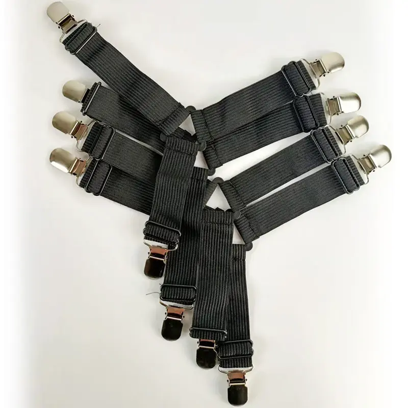Adjustable Triangle Elastic Suspenders Gripper Holder Straps Clip for Bed Sheets