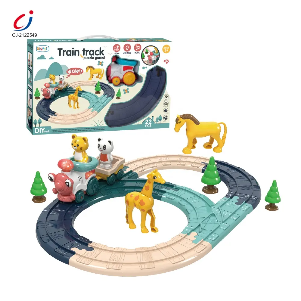 Hengji-juguetes educativos con música ligera para niños, rompecabezas de vías de tren con batería