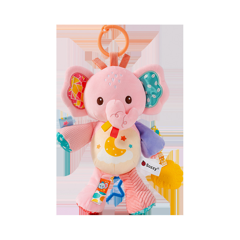 Cute elephant moon and sun music box pull-string-pink