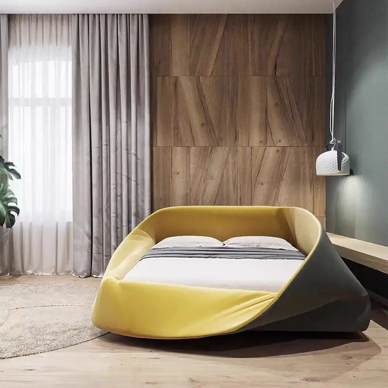 Muebles de dormitorio de Villa de diseño creativo moderno, Nido de Pájaro, cuello alto, tela simple, cama doble divertida para niños