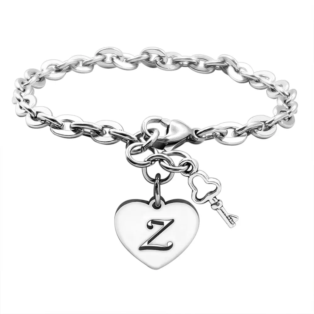 Braccialetti con ciondoli iniziali gioielli in acciaio inossidabile 26 lettere braccialetto a cuore compleanno regali di san valentino per ragazze adolescenti