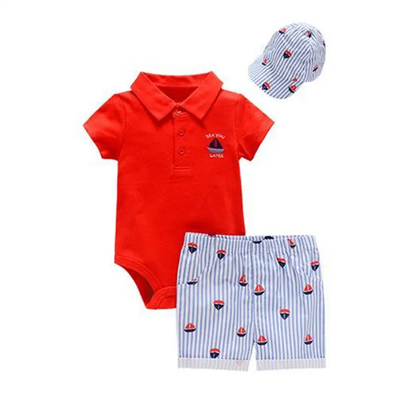 Foreign trade pure cotton baby summer three-piece ins hat climbing clothes shorts climbing clothes Ha clothing bag fart clothes