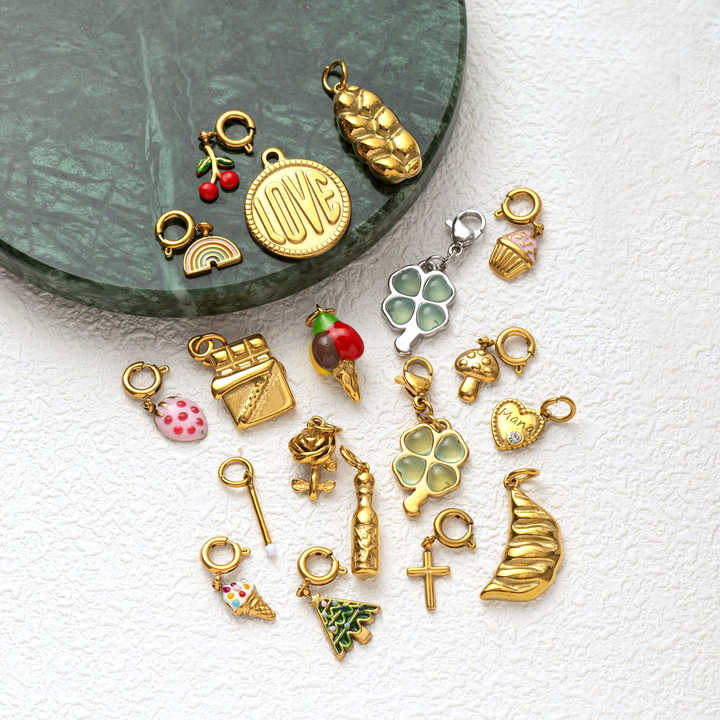 Festive Moments | 18K PVD Gold Plated Stainless Steel Pendants | Food & Ornaments Charms | Waterproof, Hypoallergenic & Durable
